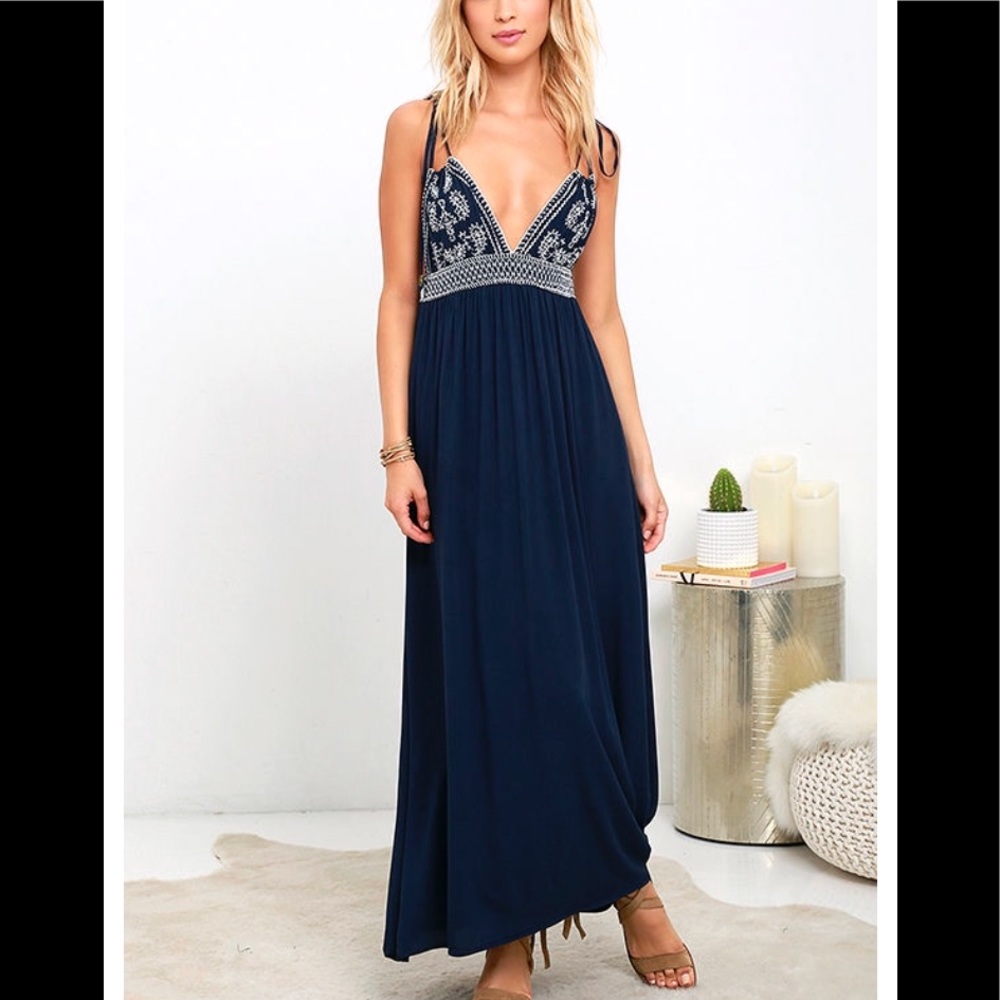 Lulu’s Navy Embroidered Maxi Dress